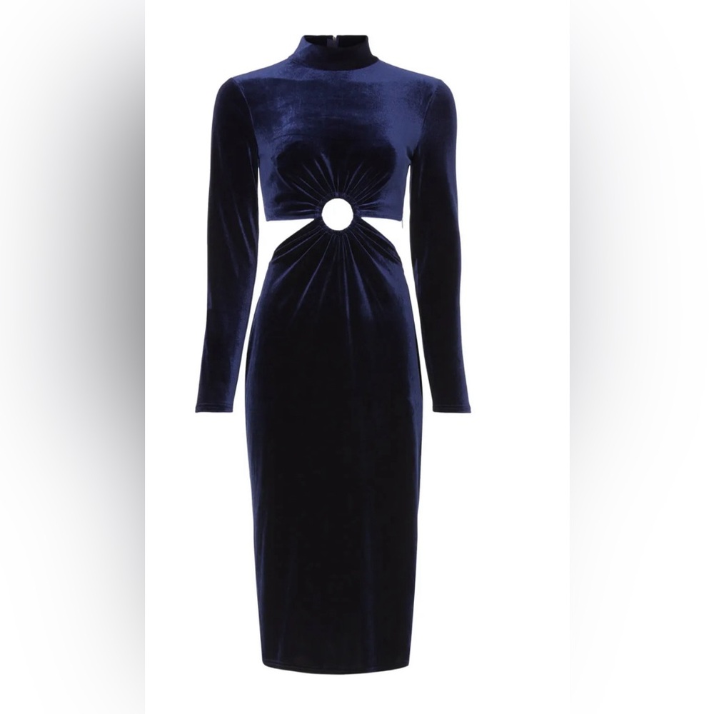 Blue and White Embellished Cut-Out Bodycon Dress